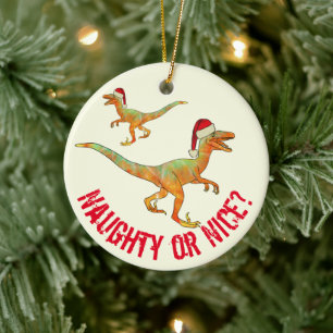Funny Velociraptor Dinosaur Raptor Santa Quote  Ceramic Tree Decoration