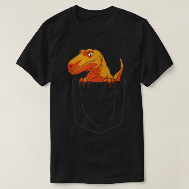 Funny Velociraptor Raptor in  Pocket Dinosaur Long T-Shirt (Design Front)