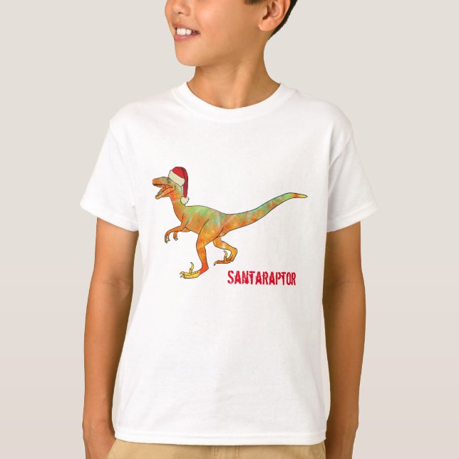 Funny Velociraptor Santa Dinosaur Raptor Christmas T-Shirt (Front)