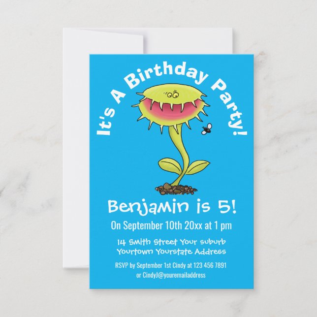 Funny Venus fly trap plant cartoon Invitation (Front)