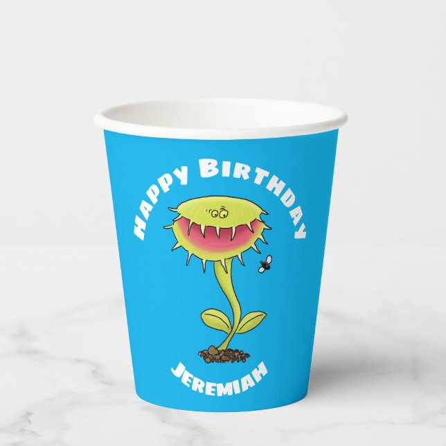 Funny Venus fly trap plant cartoon Paper Cups (Front)