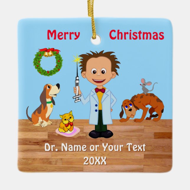 Funny Veterinarian Christmas Ornament, Male Vet Ceramic Ornament (Front)