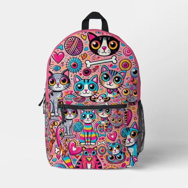Funny Vibrant Cat Pattern Backpack (Front)