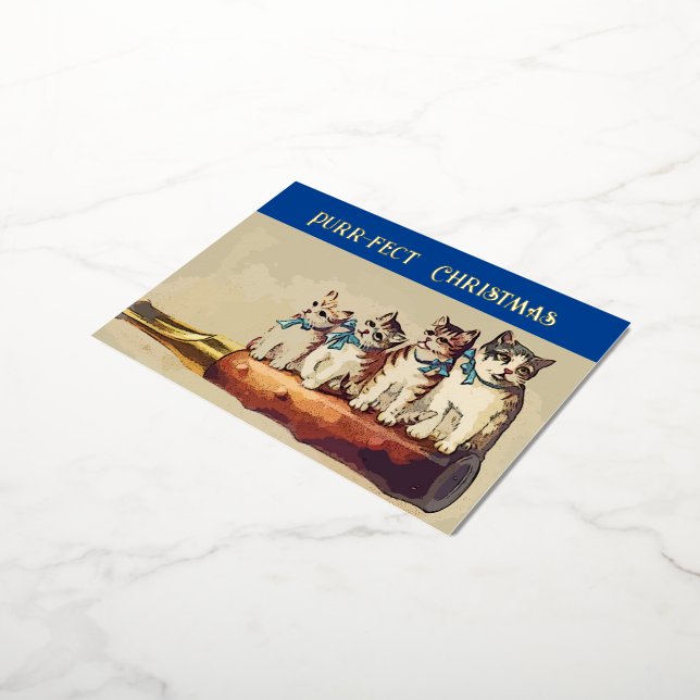 Funny Victorian Christmas Cats   Foil Holiday Postcard (Rotated)