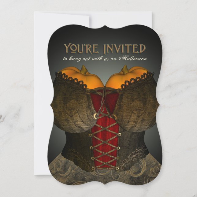 Funny Victorian Corset Halloween Party Invite (Front)