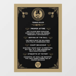 Funny Victorian Tennis Rules Art Window Cling