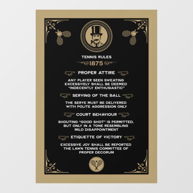 Funny Victorian Tennis Rules Art Window Cling (Sheet)
