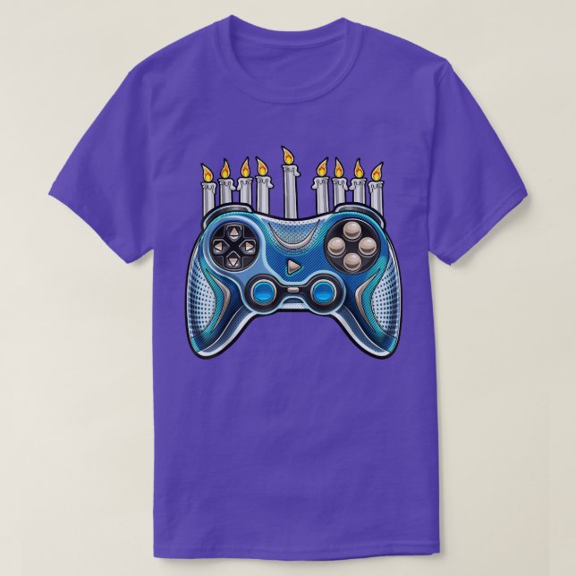Funny Video Game Controller Hanukkah Menorah Candl T-Shirt (Design Front)