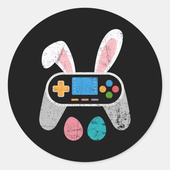 Funny Video Game Easter Bunny Gaming Controller Ga Classic Round Sticker (Front)