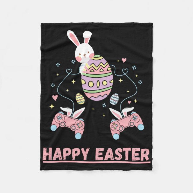 Funny Video Game Easter Bunny Gaming Controller Ga Fleece Blanket (Front)