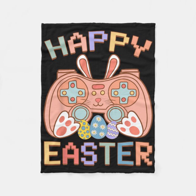 Funny Video Game Easter Bunny Gaming Controller Ga Fleece Blanket (Front)