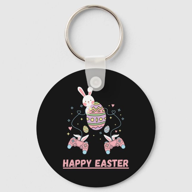 Funny Video Game Easter Bunny Gaming Controller Ga Key Ring (Front)