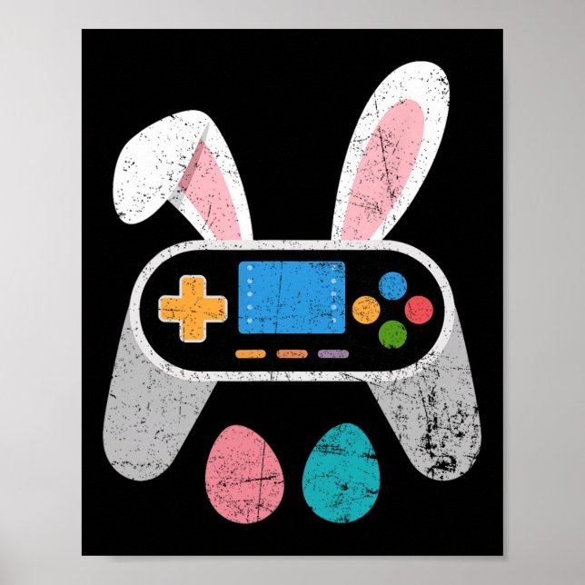 Funny Video Game Easter Bunny Gaming Controller Ga Poster (Front)