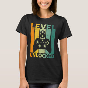 Funny Video Gamer 8th Birthday Level 8 Unlocked T-Shirt
