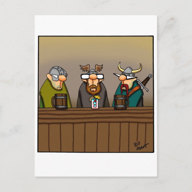Funny Viking Drinking Cartoon Postcard (Front)