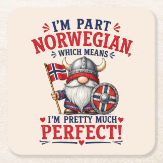 Funny Viking/Norwegian Gnome, "I'm Part Norwegian" Square Paper Coaster