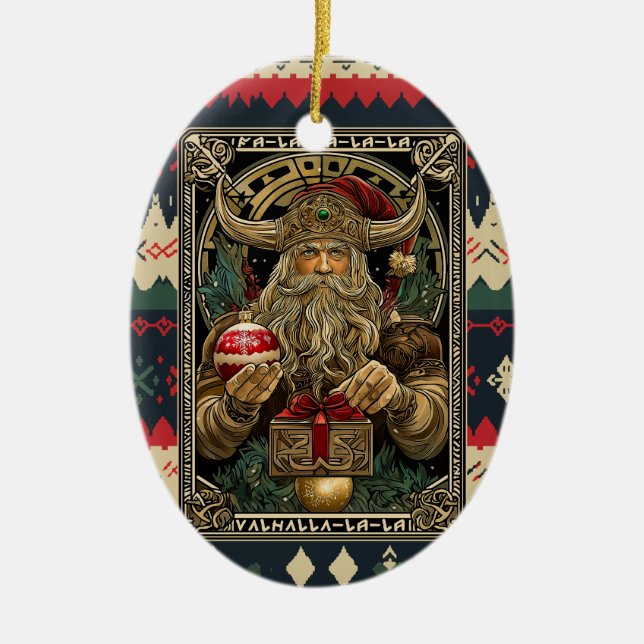 Funny Viking Santa Claus Valhalla Christmas Yule  Ceramic Tree Decoration (Front)