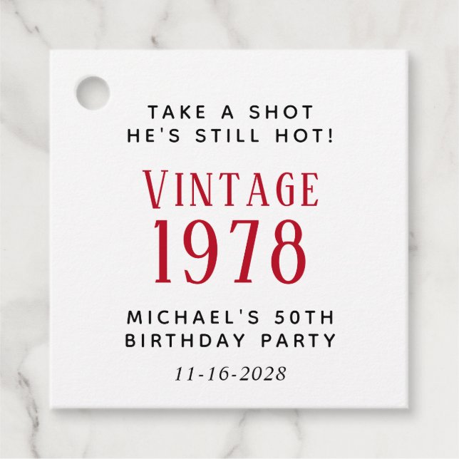 Funny Vintage 50th Birthday Party Favour Tags (Front)