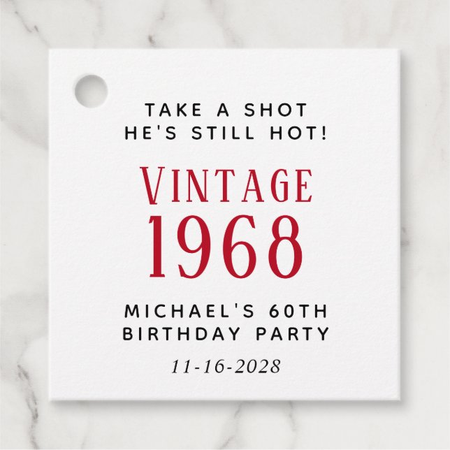 Funny Vintage 60th Birthday Party Favour Tags (Front)