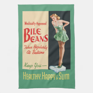 Funny Vintage Advertisement BILE BEANS Tea Towel