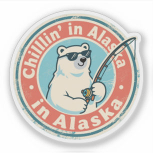 Funny Vintage Alaska Chillin Polar Bear Fishing