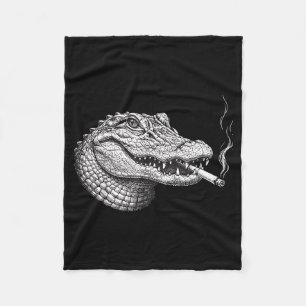 Funny vintage alligator face smoking cigarette mem fleece blanket