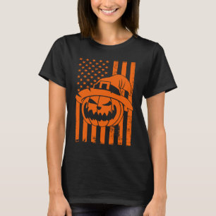 Funny Vintage American Flag Pumpkin USA Halloween T-Shirt