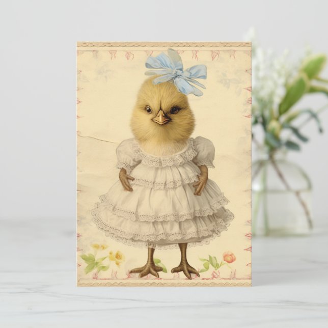 Funny Vintage Anthropomorphic Easter Chick Holiday Card (Standing Front)