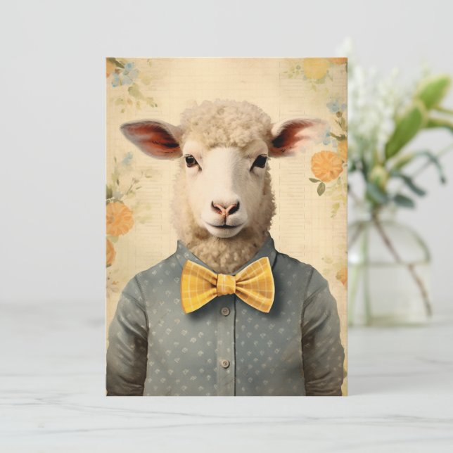 Funny Vintage Anthropomorphic Easter Sheep Holiday Card (Standing Front)