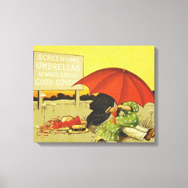 Funny vintage beach umbrella sweethearts canvas print (Front)