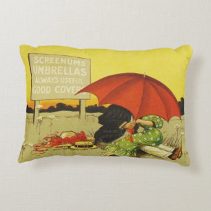 Funny vintage beach umbrella sweethearts decorative cushion