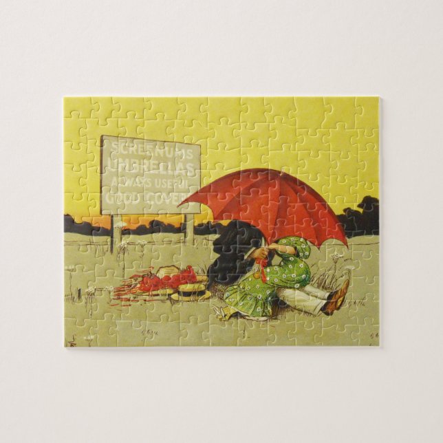 Funny vintage beach umbrella sweethearts jigsaw puzzle (Horizontal)