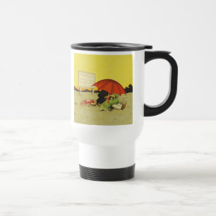 Funny vintage beach umbrella sweethearts travel mug