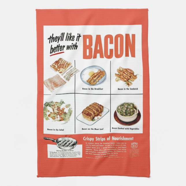 Funny Vintage "Better With Bacon" Advertisement Tea Towel (Vertical)