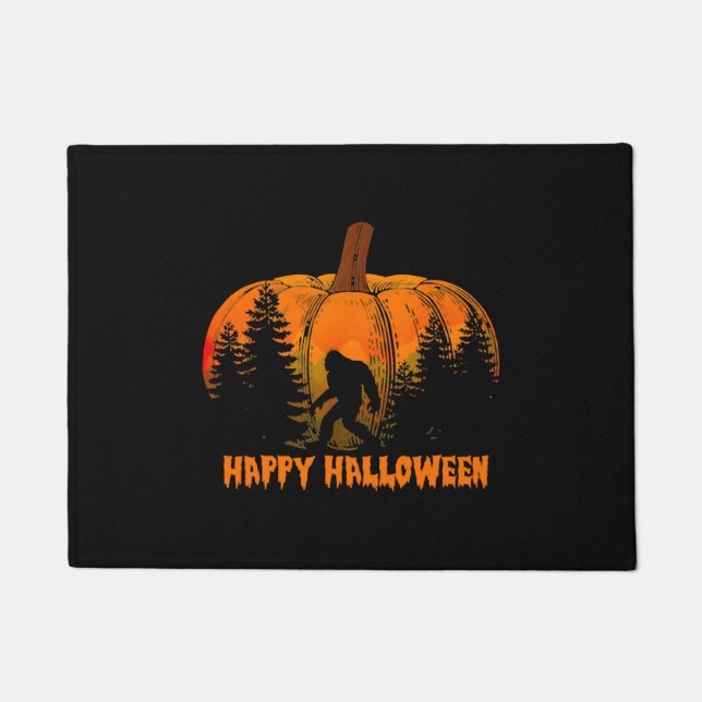 Funny Vintage Bigfoot Pumpkin Halloween Trick Doormat (Front)