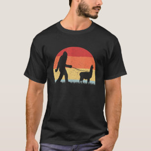 Funny Vintage Bigfoot Walking Llama Sasquatch Funn T-Shirt