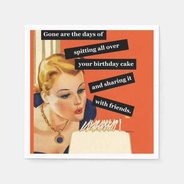 Funny Vintage Birthday Girl Blowing Out Candles Napkin (Front)