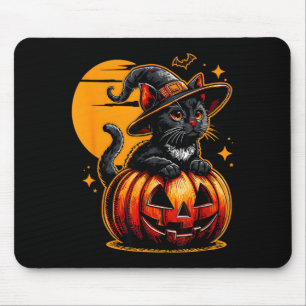 Funny Vintage Black Cat Halloween Pumpkin Spooky Mouse Mat