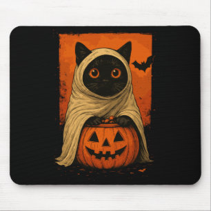 Funny Vintage Black Cat Halloween Pumpkin Spooky Mouse Mat
