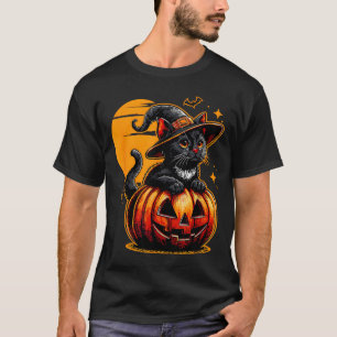 Funny Vintage Black Cat Halloween Pumpkin Spooky T-Shirt
