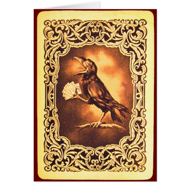 Funny Vintage Black Crow Playing Poker (Front)