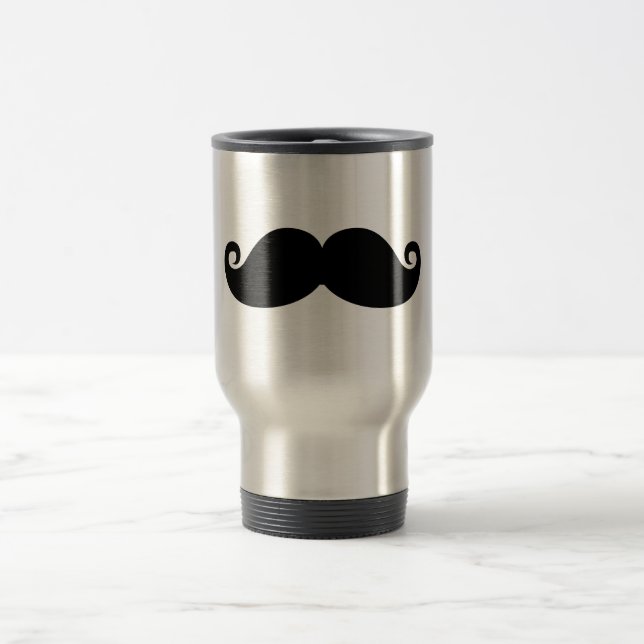 Funny Vintage Black Moustache Travel Mug (Center)