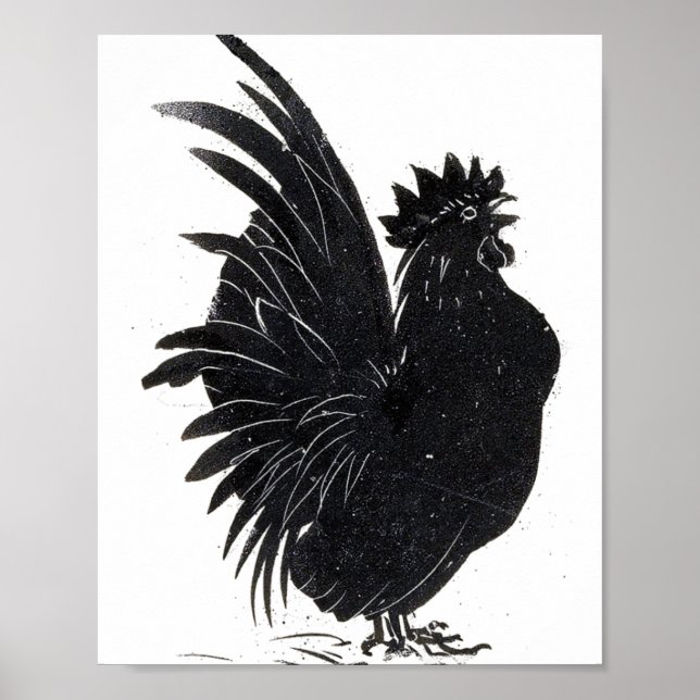 Funny Vintage Black Rooster Chicken  Poster (Front)