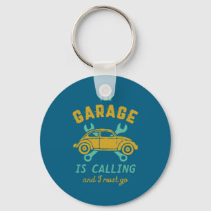 Funny Vintage Car Mechanic The Garage Is Calling  Key Ring