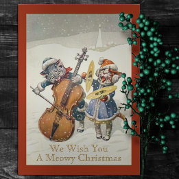 Funny Vintage Caroling Christmas Cats Cat Pun Flat Holiday Card