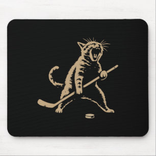 Funny Vintage Cat Playing Ice Hockey Puck Cool Spo Mouse Mat
