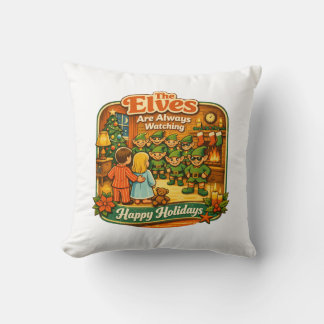 Funny Vintage Christmas Elves Are Always Watching Cushion