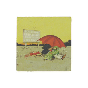 Funny vintage couple under Umbrella Beach Art Stone Magnet