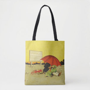 Funny vintage couple under Umbrella Beach Art Tote Bag
