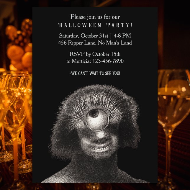 Funny Vintage Cyclops Halloween Party Invitation (Creator Uploaded)